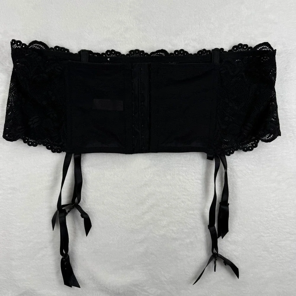 Cacique Black Lace Garter Belt‎ Corset Style Size 18/20